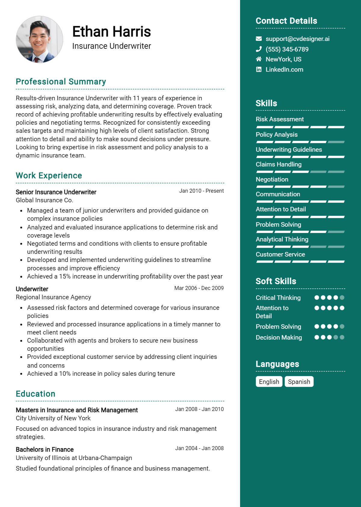 Insurance Underwriter Resume Example for 2026: How to Create a Professional CV Preview