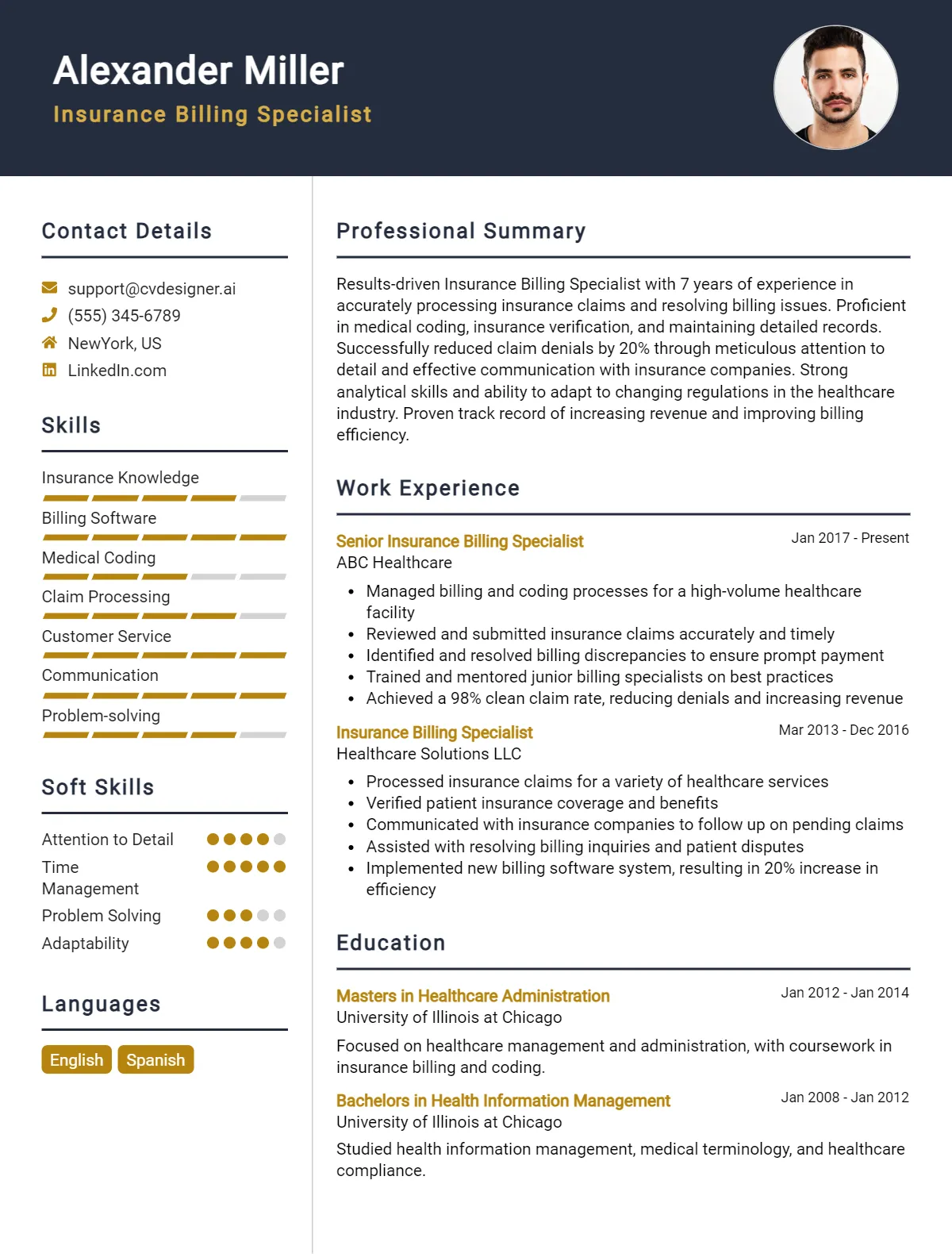 Insurance Billing Specialist CV Example For 2026: Tips & Templates Preview