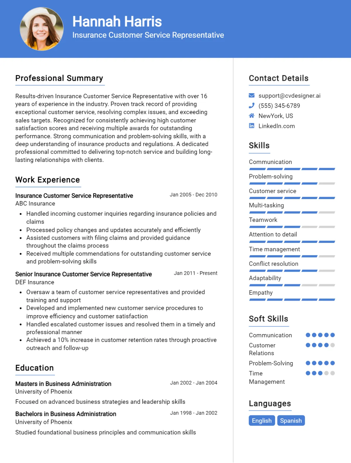 Insurance Customer Service Representative CV Example For 2026: Tips to Stand Out Preview