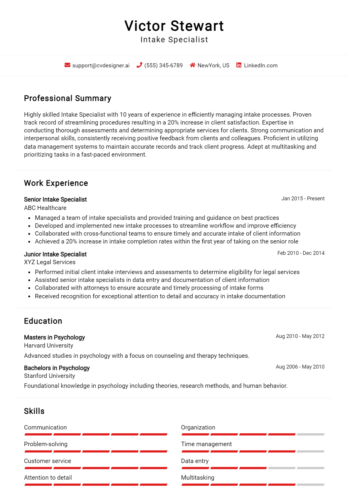Intake Specialist Resume Example for 2026: How to Craft a Winning CV Preview
