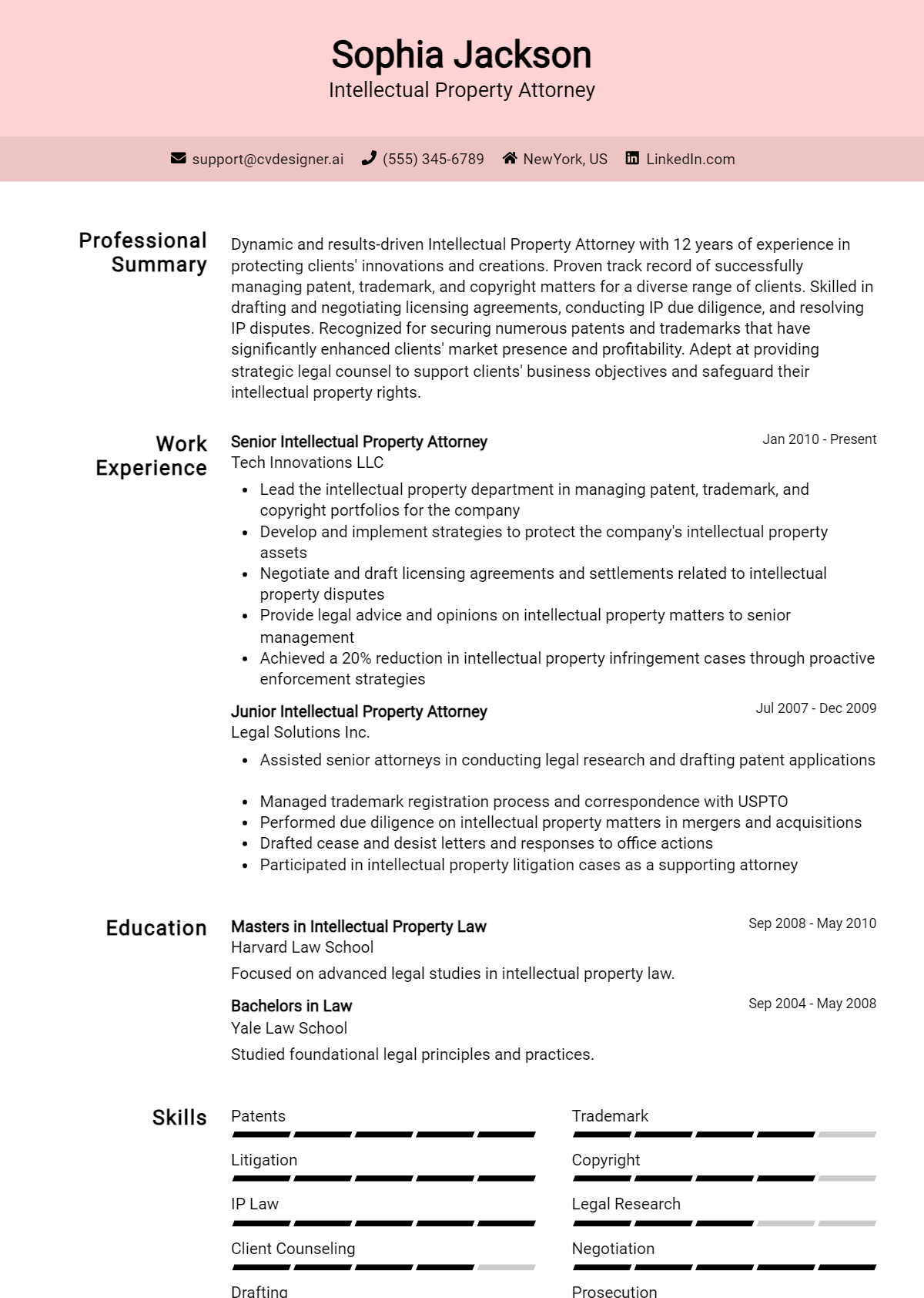 Intellectual Property Attorney Resume Example for 2026: Best Formatting Tips Preview