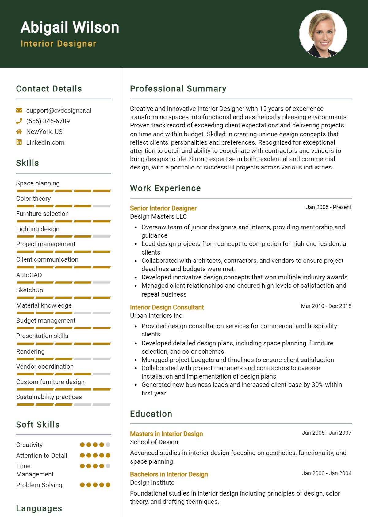Interior Designer Resume Example for 2026: Ultimate Guide Preview