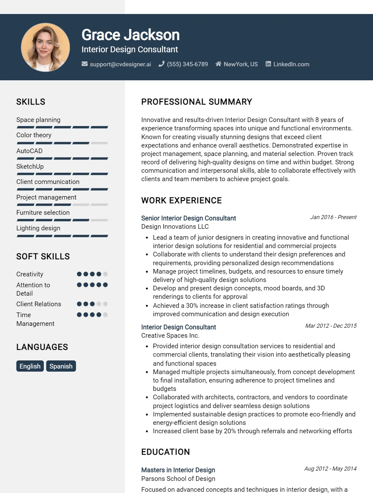 Interior Design Consultant CV Example For 2026: Expert Tips & Templates Preview