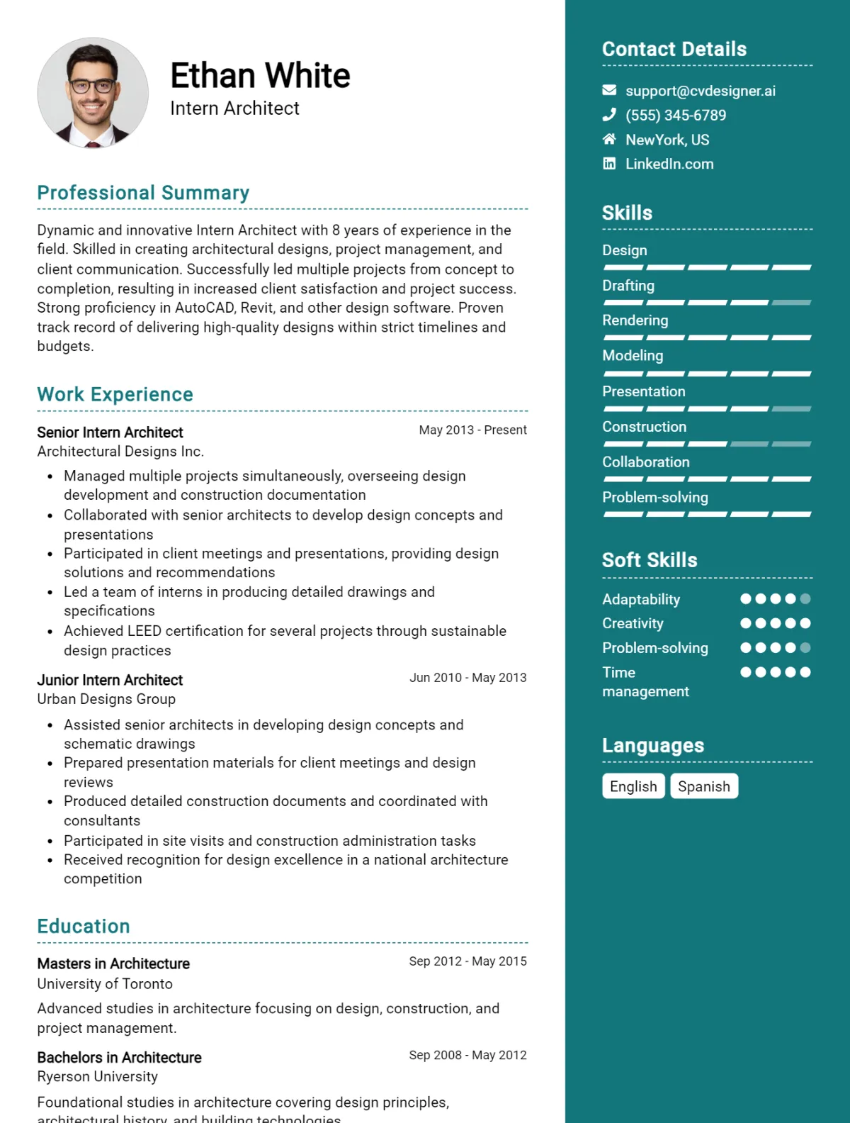 Intern Architect CV Example For 2026: Top Tips & Samples Preview