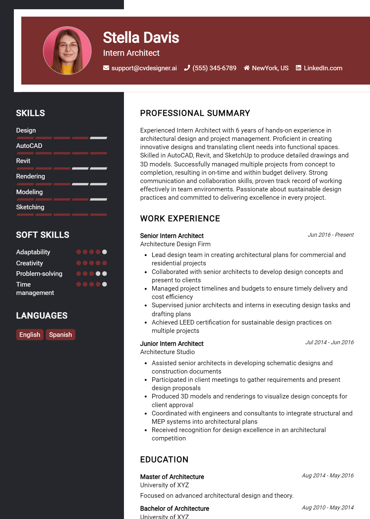 Intern Architect Resume Example for 2026: Free Professional Templates Preview