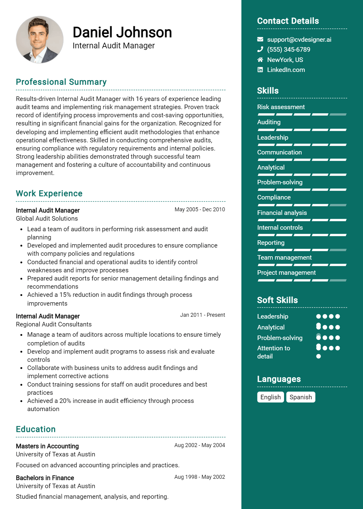 Internal Audit Manager Resume Example for 2026: Best Writing Guide Preview