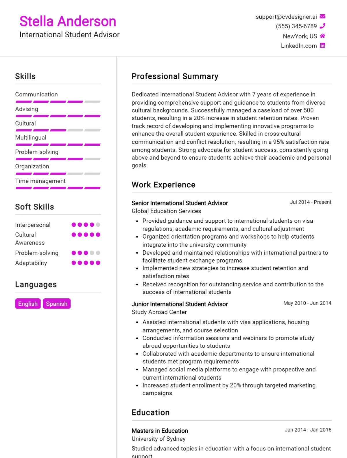 International Student Advisor CV Example For 2026: Strategies & Templates Preview