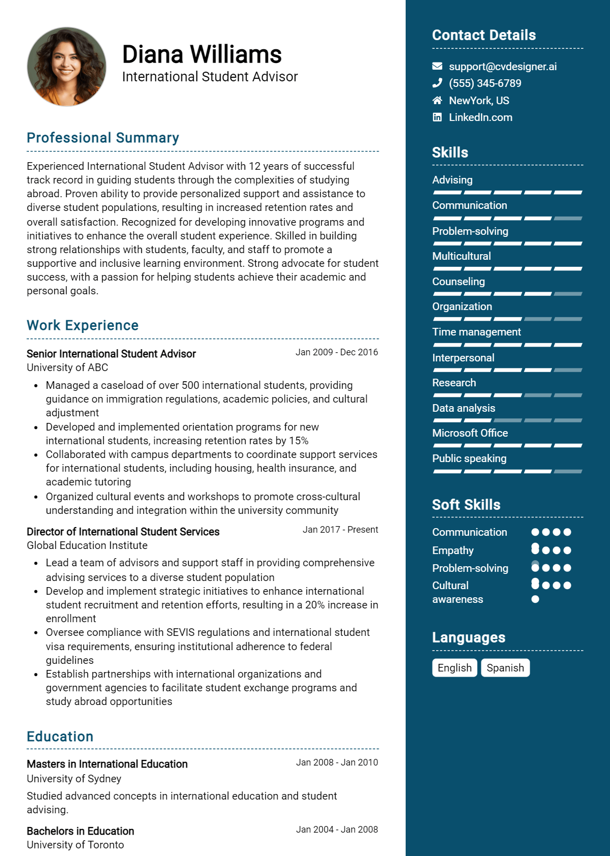 International Student Advisor Resume Example for 2026: Effective CV Writing Tips Preview