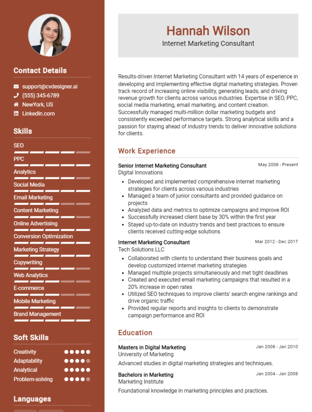 12 Internet Marketing Consultant CV Examples And Templates For 2026 Preview