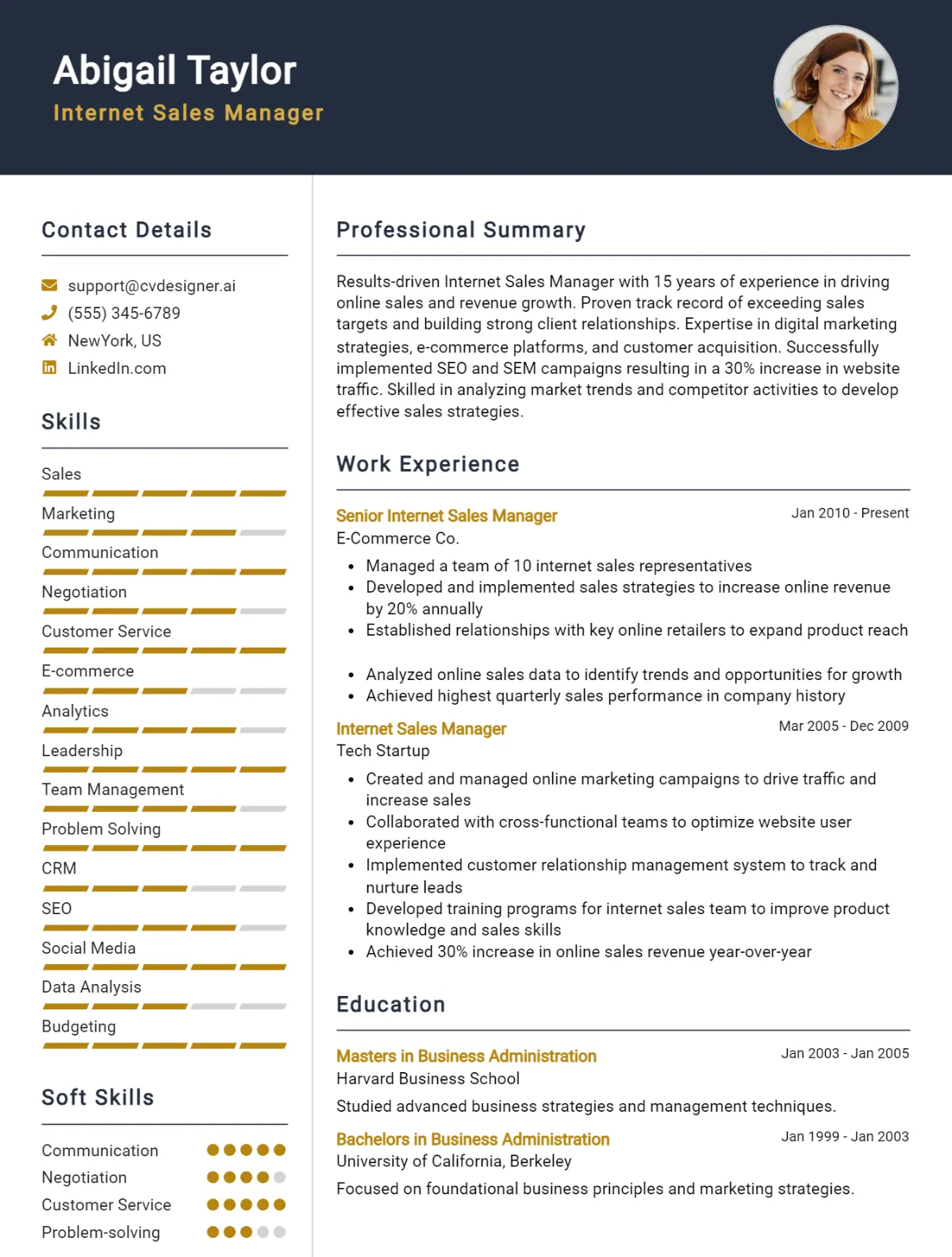Internet Sales Manager CV Example For 2026: Best Writing Guide Preview