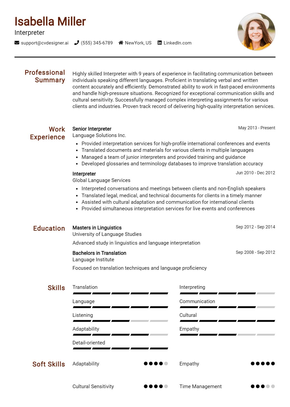 Interpreter Resume Example for 2026: Free Professional Templates Preview