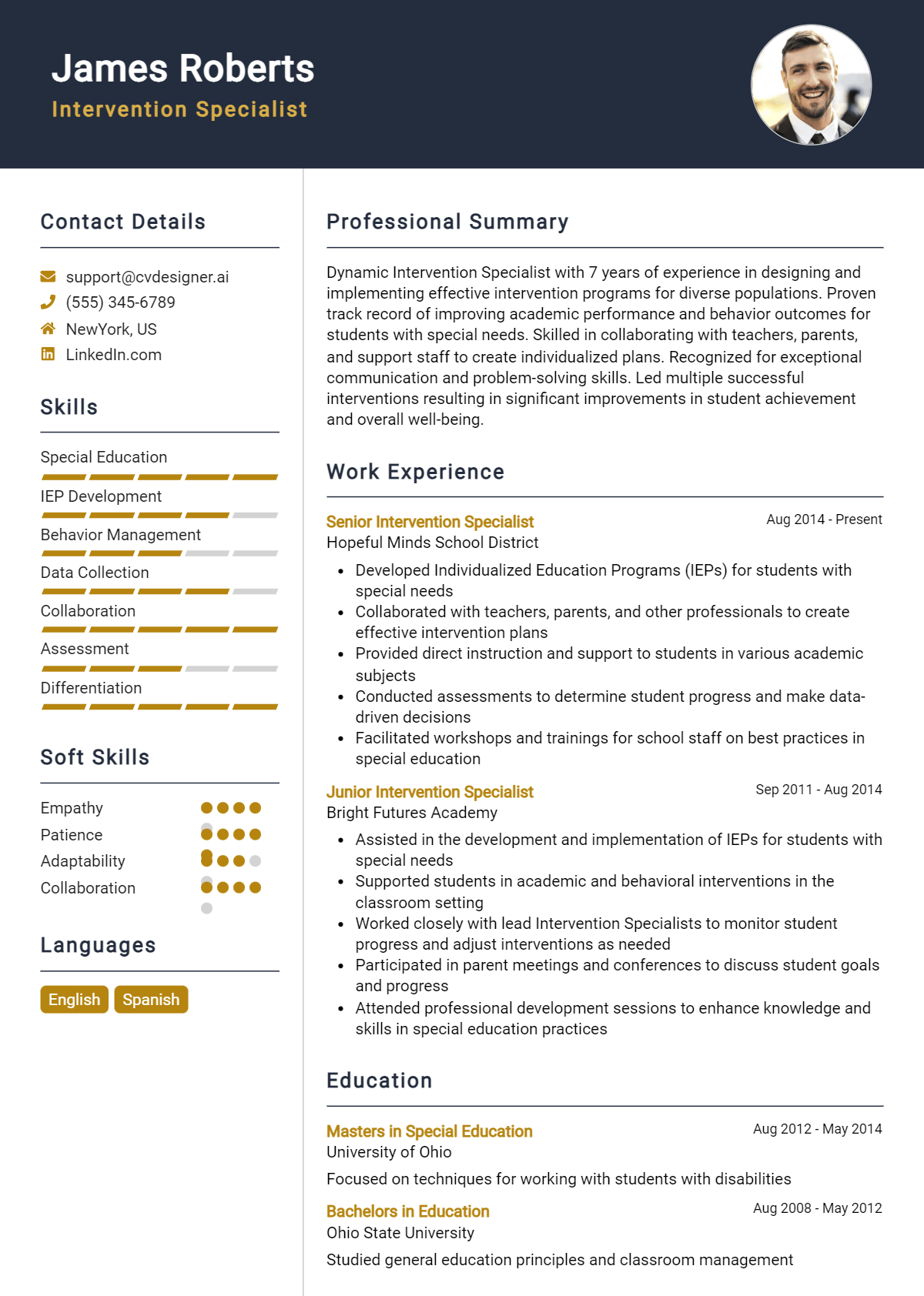 Intervention Specialist Resume Example for 2026: Top CV Skills Preview