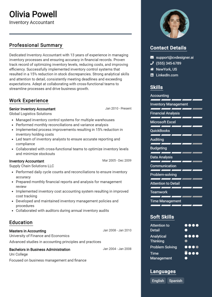 Inventory Accountant Resume Example