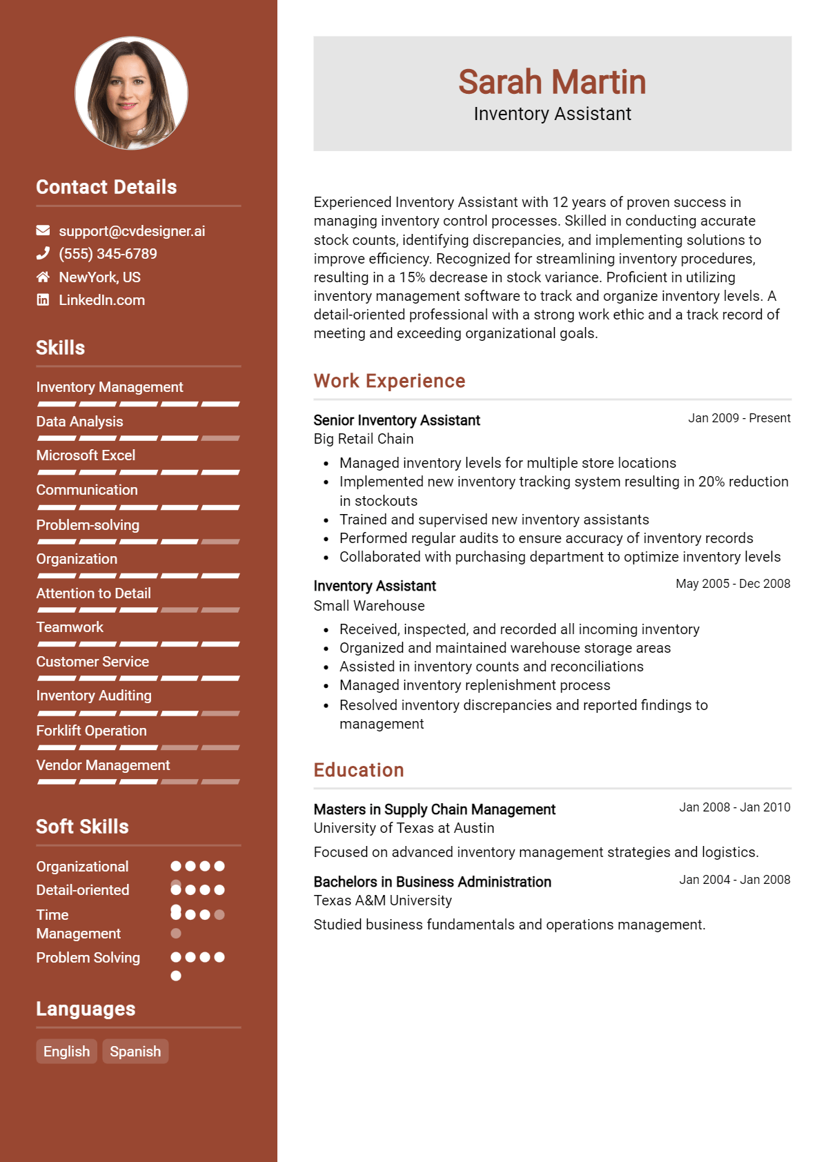 Inventory Assistant Resume Example for 2026: Free Professional Templates Preview