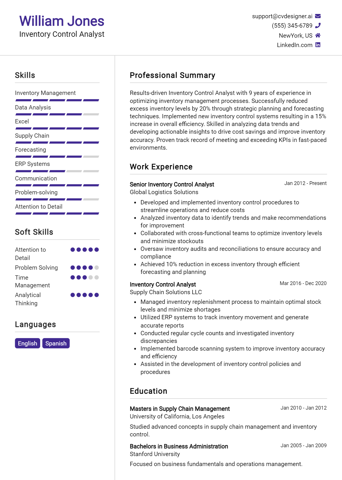 Inventory Control Analyst Resume Example for 2026: Effective CV Writing Tips Preview
