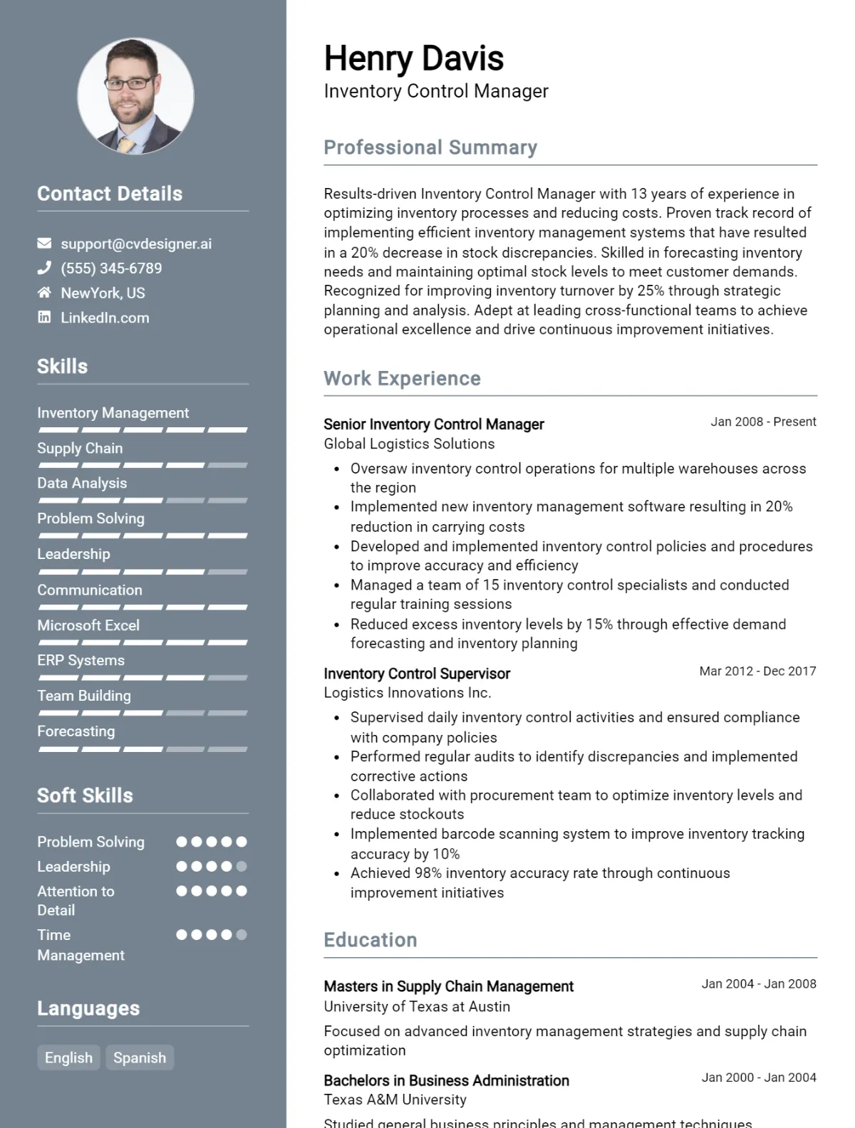 Inventory Control Manager CV Example For 2026: Samples & Best Practices Preview