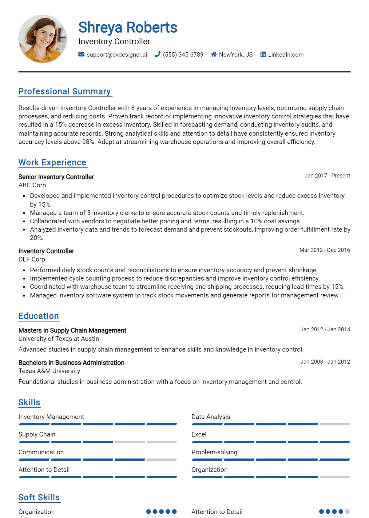 Inventory Controller Resume Example for 2026: How to Create a Professional CV Preview