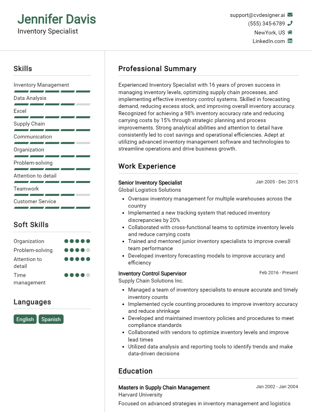 13 Inventory Specialist CV Examples And Templates For 2026 Preview