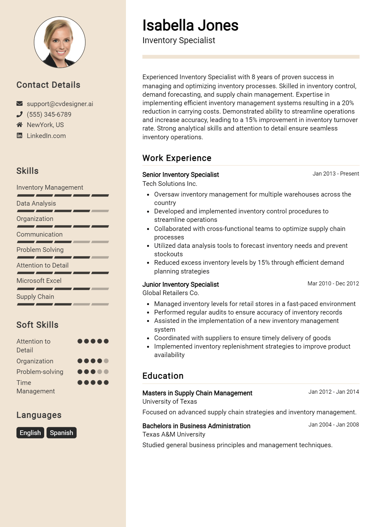 Inventory Specialist Resume Example for 2026: Effective CV Writing Tips Preview