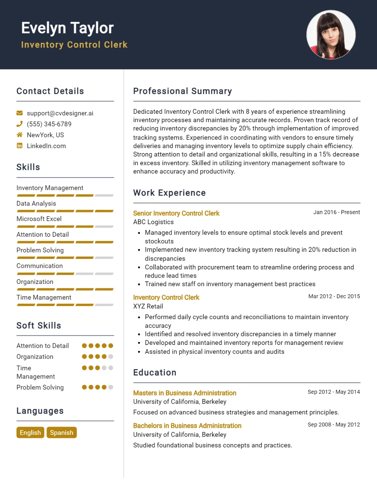 Inventory Control Clerk CV Example For 2026: Expert Tips & Templates Preview