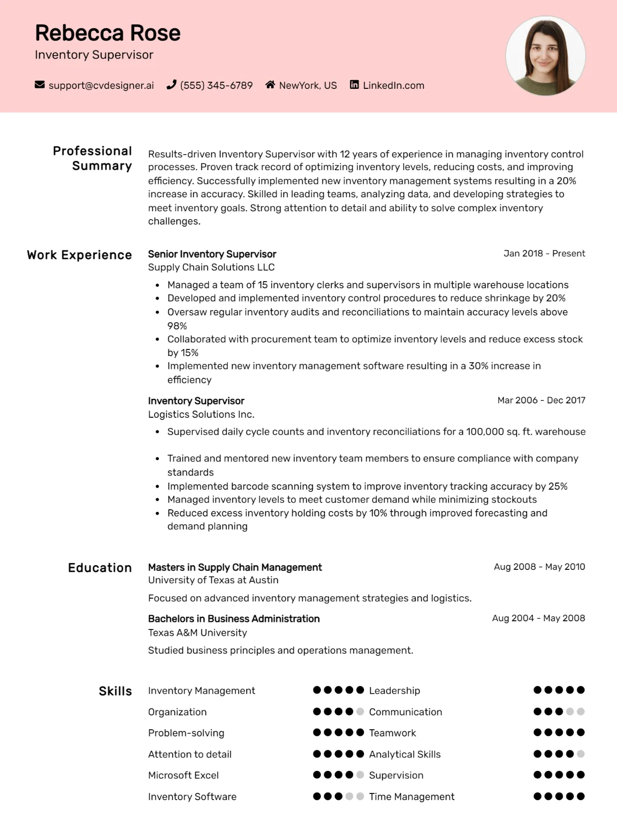 Inventory Supervisor CV Example For 2026: Format & Templates Preview