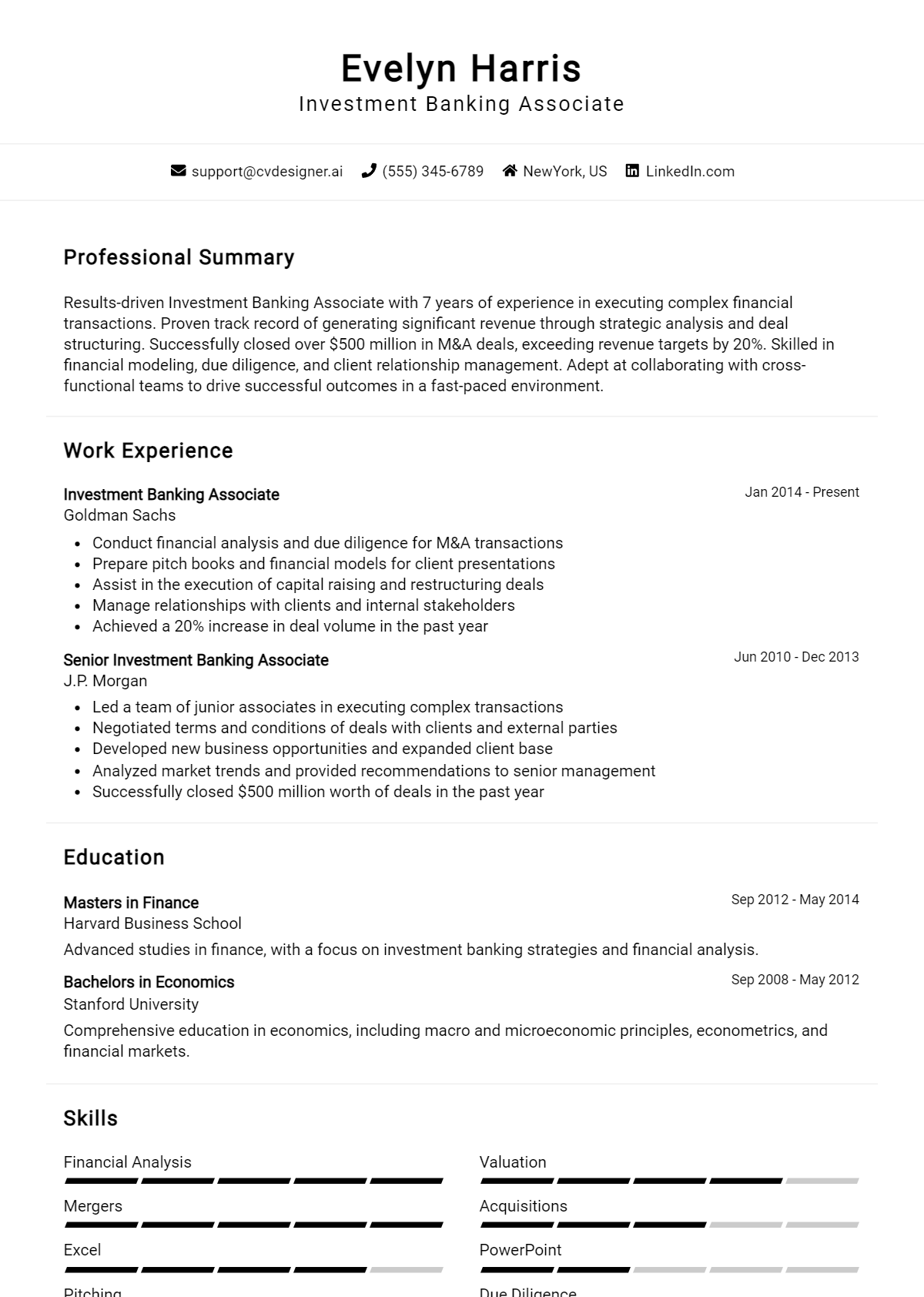 Investment Banking Associate Resume Example for 2026: Top CV Skills Preview