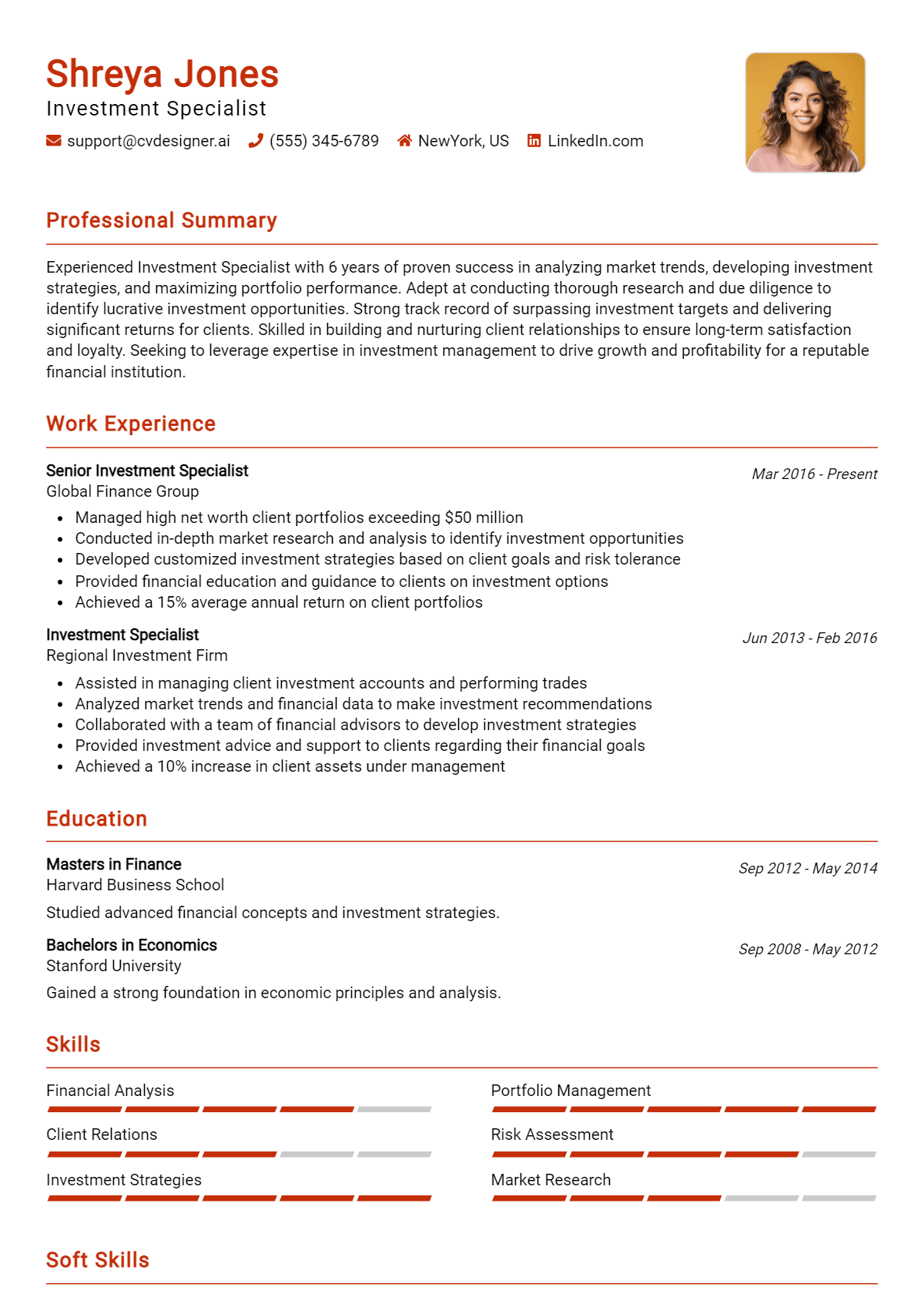 Investment Specialist Resume Example for 2026: How to Create a Professional CV Preview