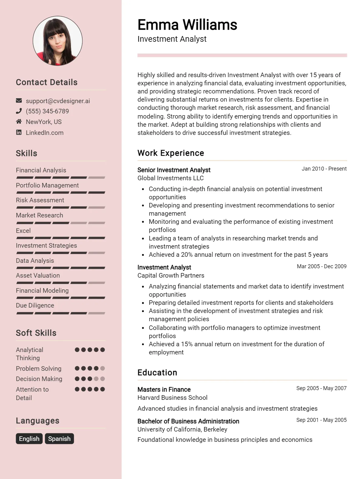 Investment Analyst CV Example & Templates for 2026 Preview
