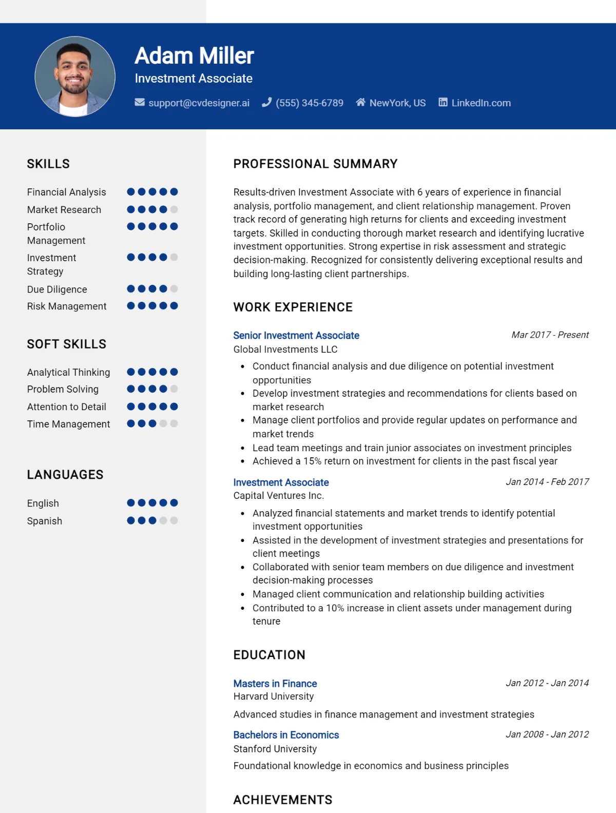 Investment Associate CV Example For 2026: Top CV Skills Preview