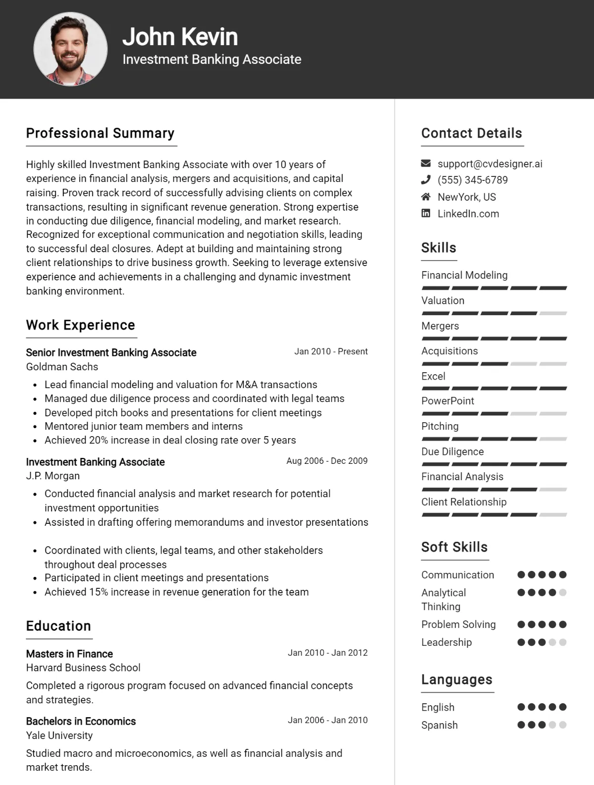 Investment Banking Associate CV Example For 2026: Best Format Preview