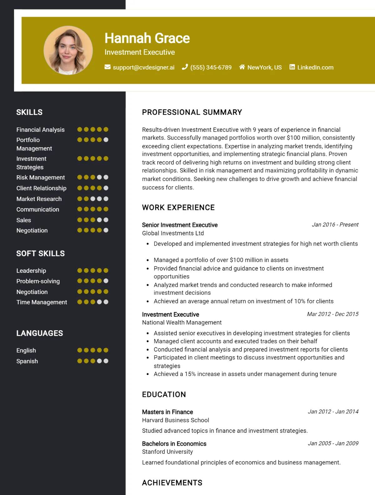 Investment Executive CV Example For 2026: Best Formatting Tips Preview