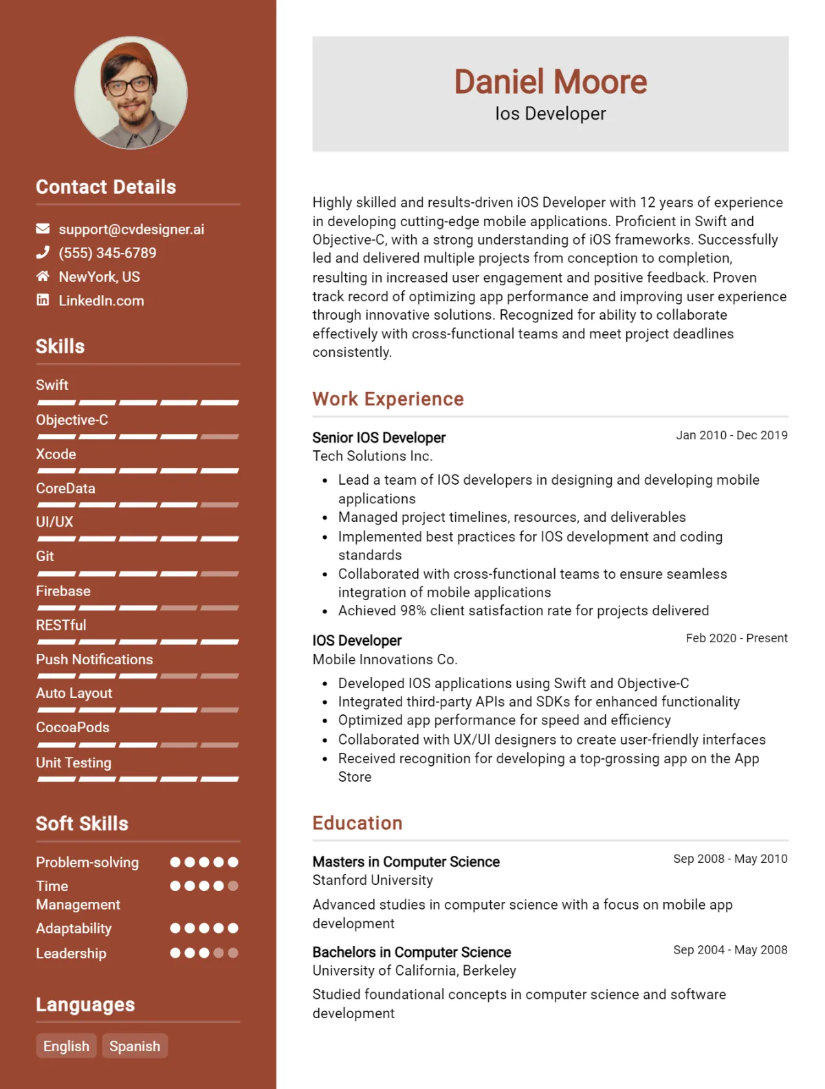 IOS Developer CV Example For 2026: Professional CV Templates Preview