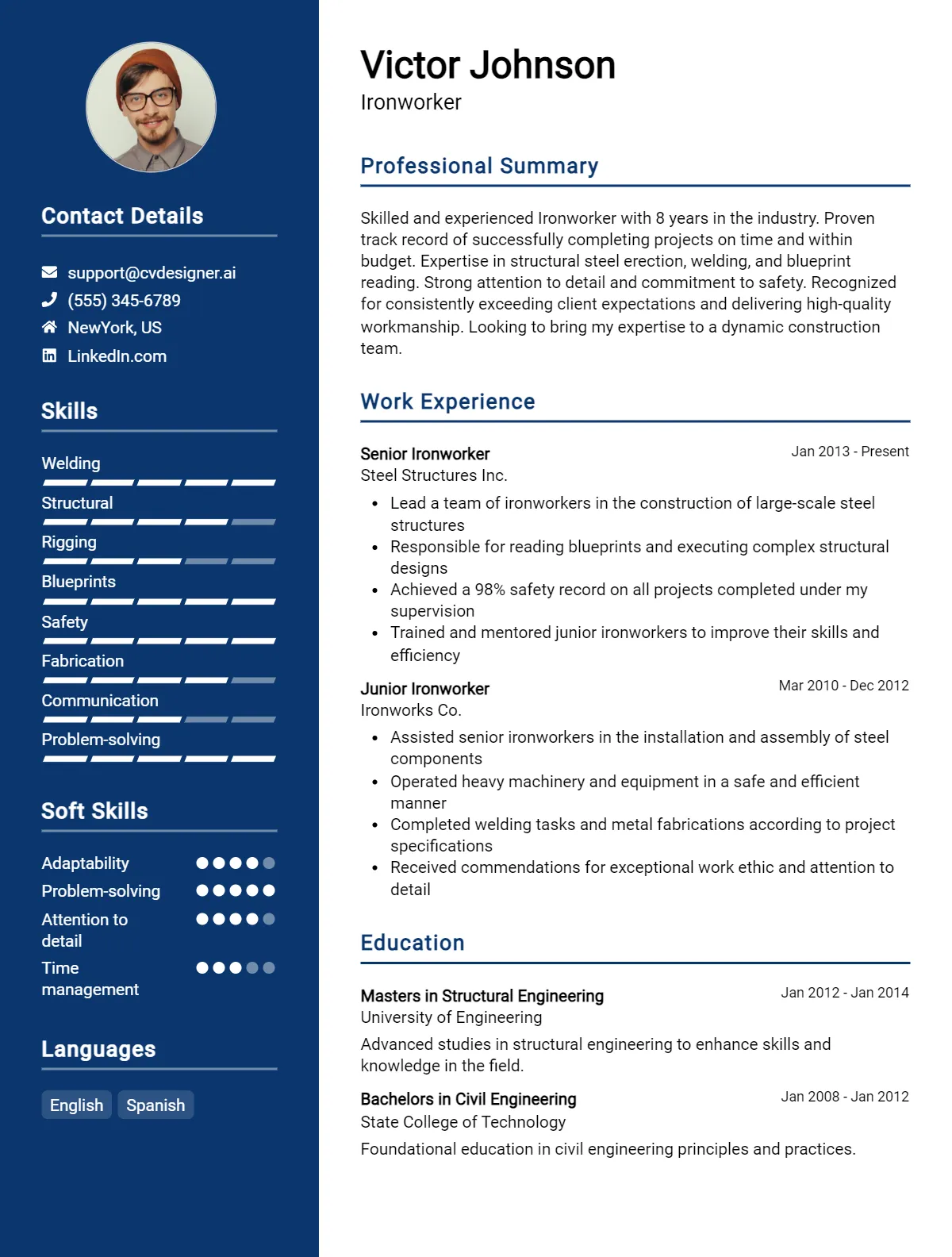 Ironworker CV Example For 2026: Effective CV Writing Tips Preview