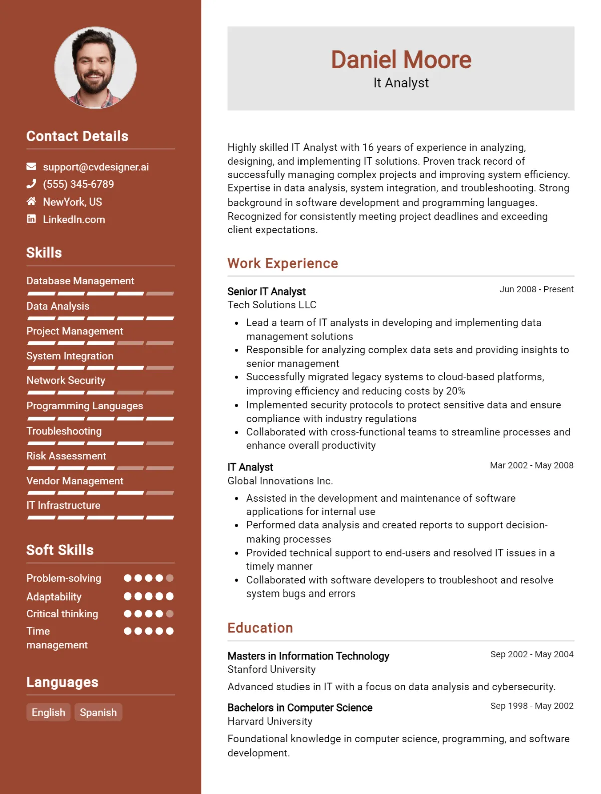 IT Analyst CV Example For 2026: Examples & Free Templates Preview