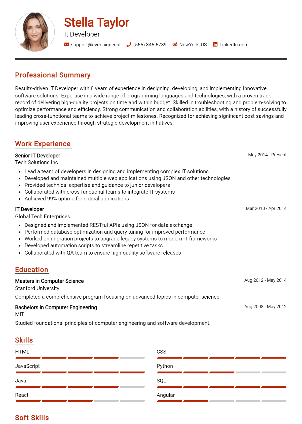 IT Developer Resume Example for 2026: Writing Guide Preview