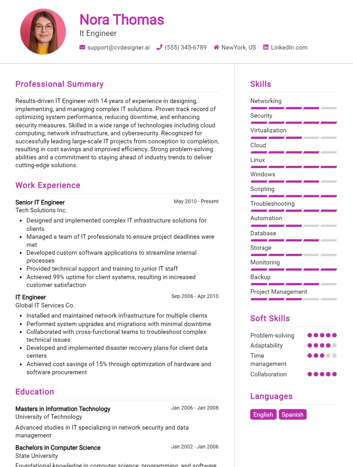 IT Engineer CV Example For 2026: How to Create a Professional CV Preview
