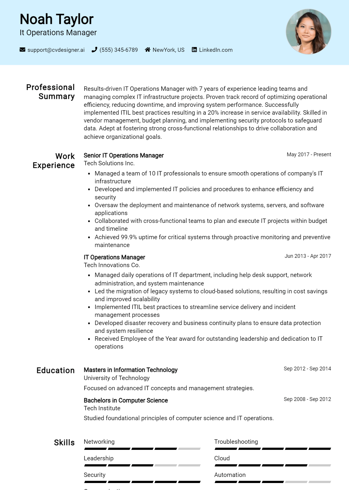 It Operations Manager Resume Example for 2026: Free Templates Preview