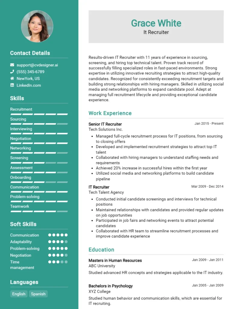It Recruiter CV Example