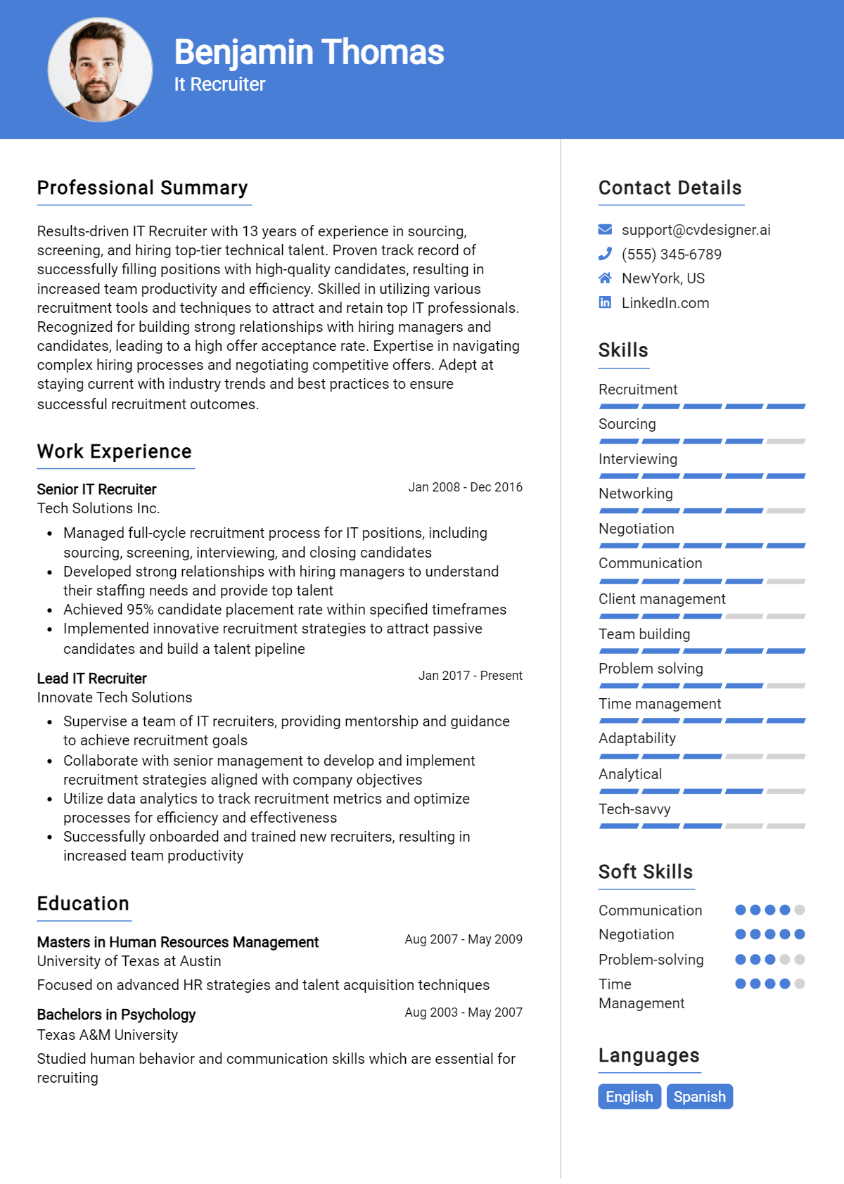 IT Recruiter Resume Example for 2026: Free Examples Preview