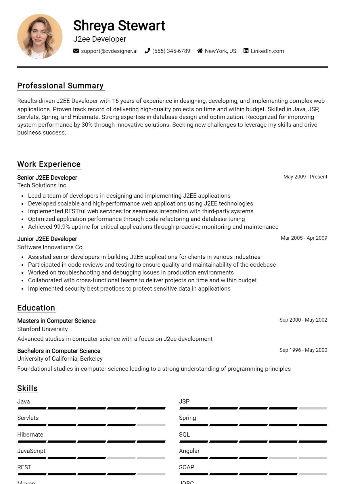 J2Ee Developer Resume Example for 2026: Writing Guide Preview