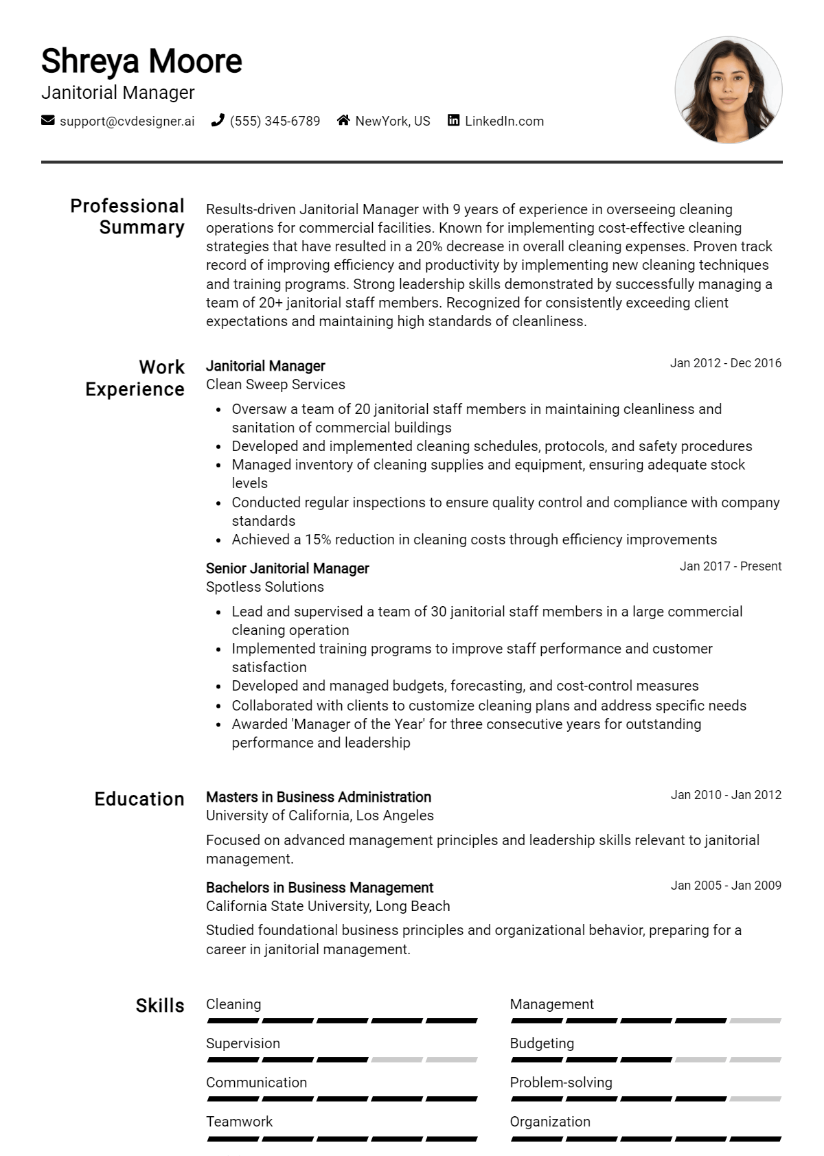 Janitorial Manager Resume Example for 2026: Ultimate Guide Preview