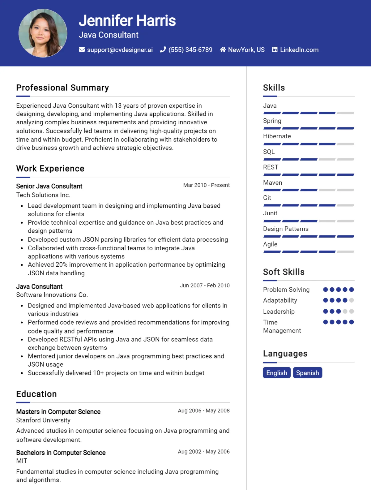 12 Java Consultant CV Examples And Free Professional Templates For 2026 Preview