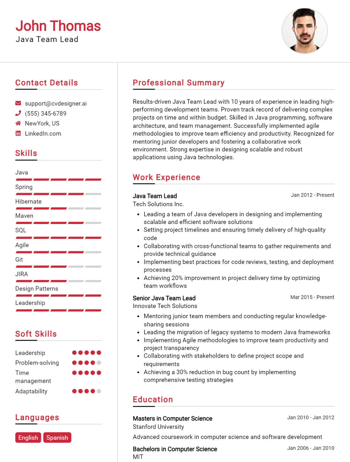 Java Team Lead CV Example For 2026: Effective CV Writing Tips Preview