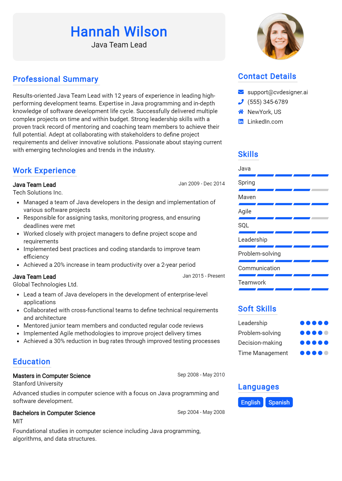 Java Team Lead Resume Example for 2026: Free Examples Preview