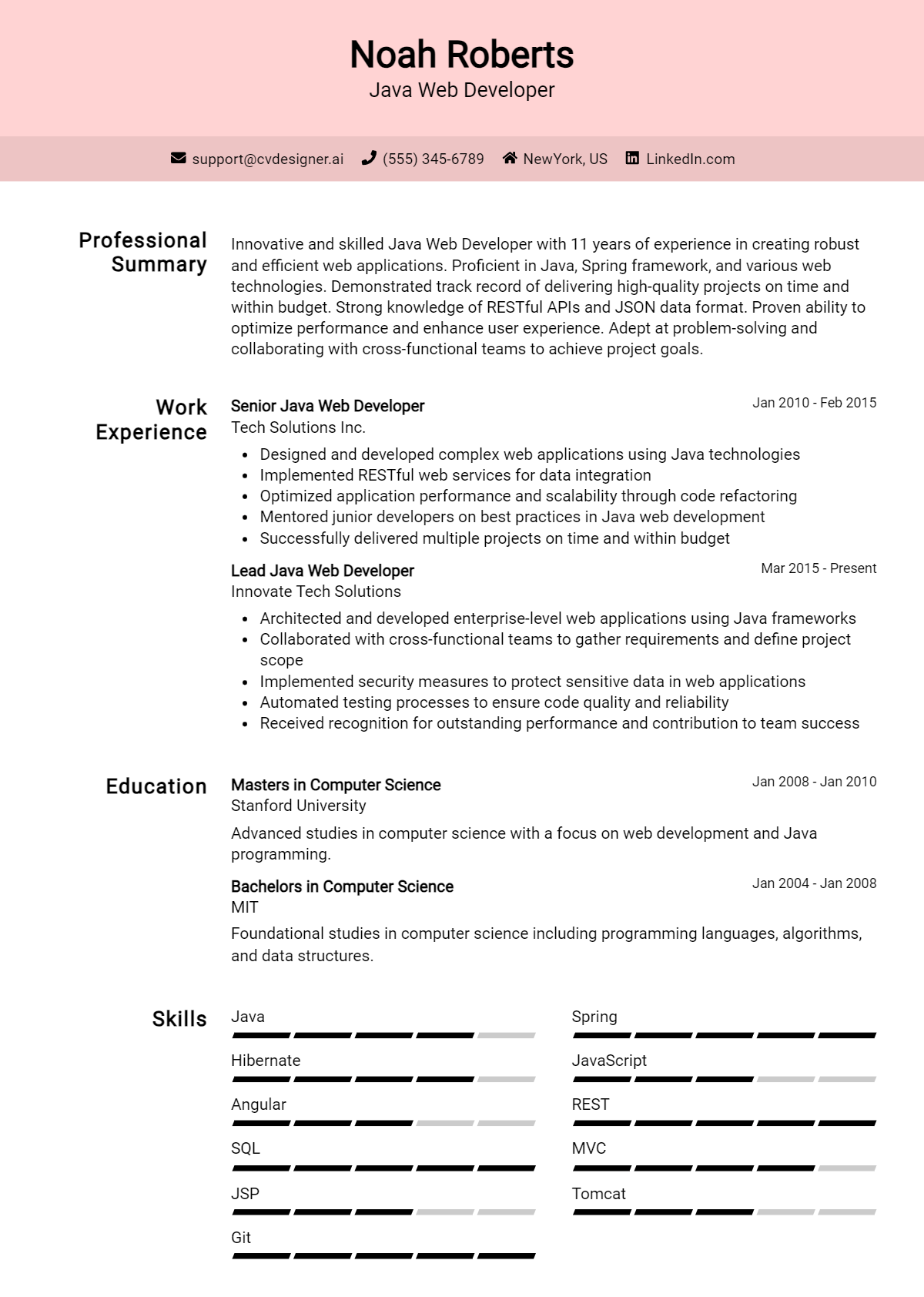 12 Java Web Developer Resume Examples for 2026: Top CV Skills Preview