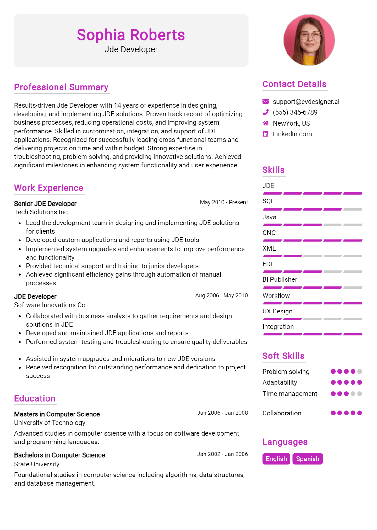 Jde Developer Resume Example for 2026: Best Writing Guide Preview