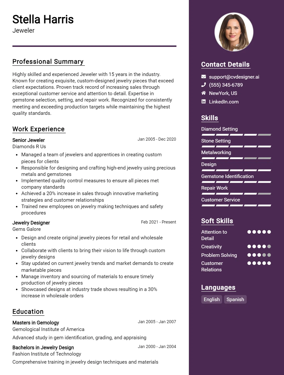Jeweler CV Example For 2026: How to Create a Professional CV Preview