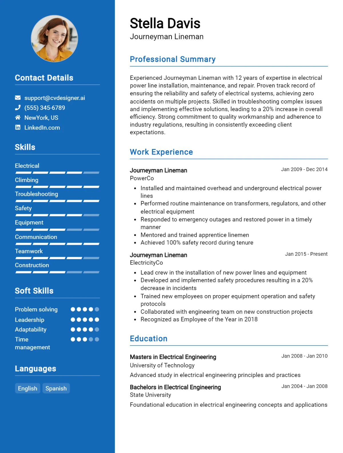 Journeyman Lineman CV Example For 2026: Top Tips & Samples Preview