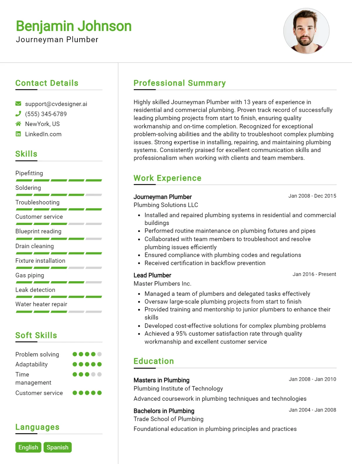Journeyman Plumber CV Example For 2026: Tips & Templates Preview
