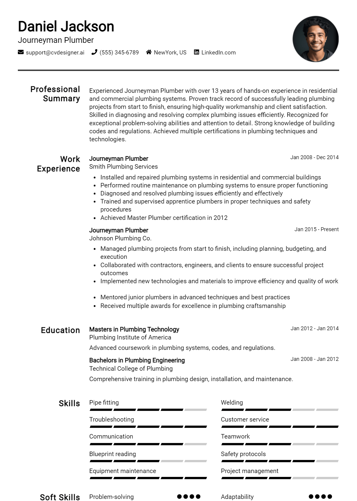Journeyman Plumber Resume Example for 2026: Best Tips & Templates Preview